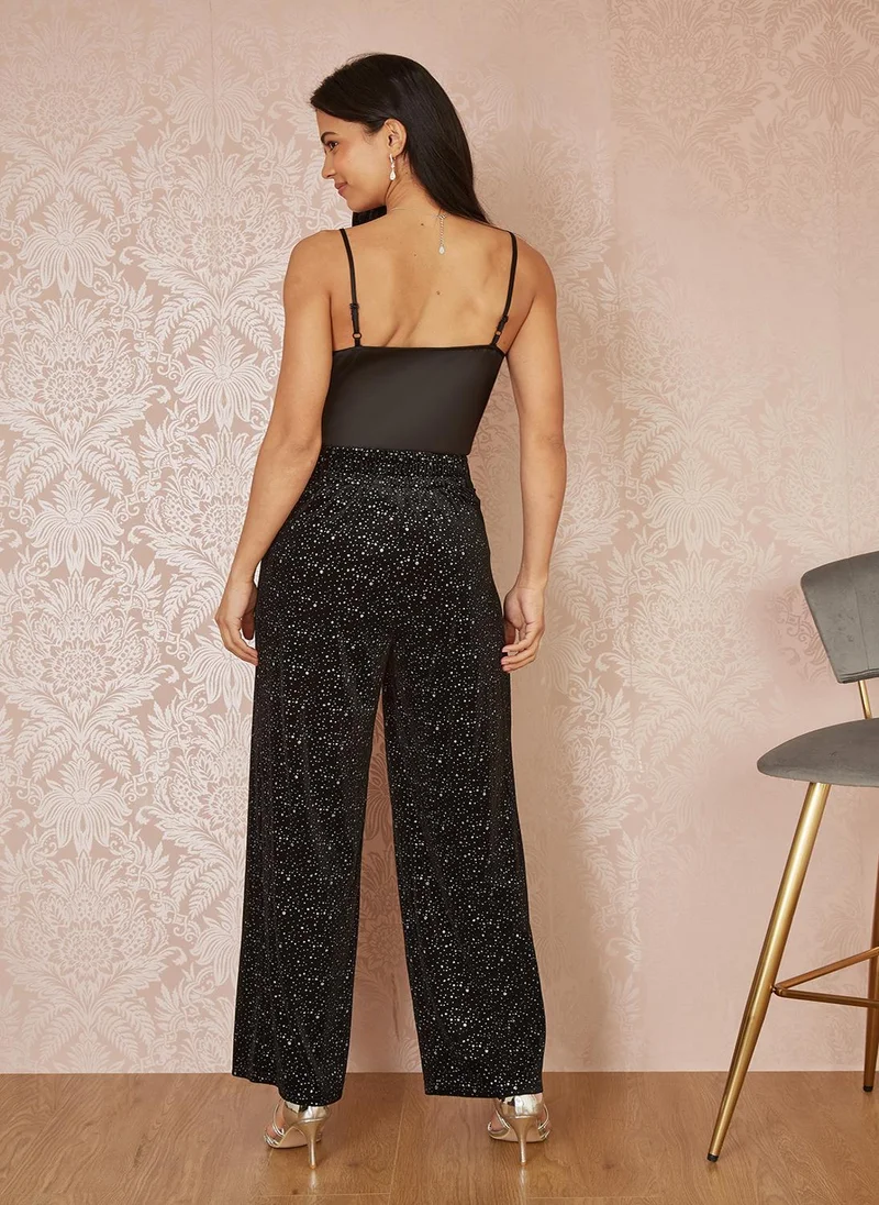 Yumi Foil Sparkle Printed Wide Leg Trouser