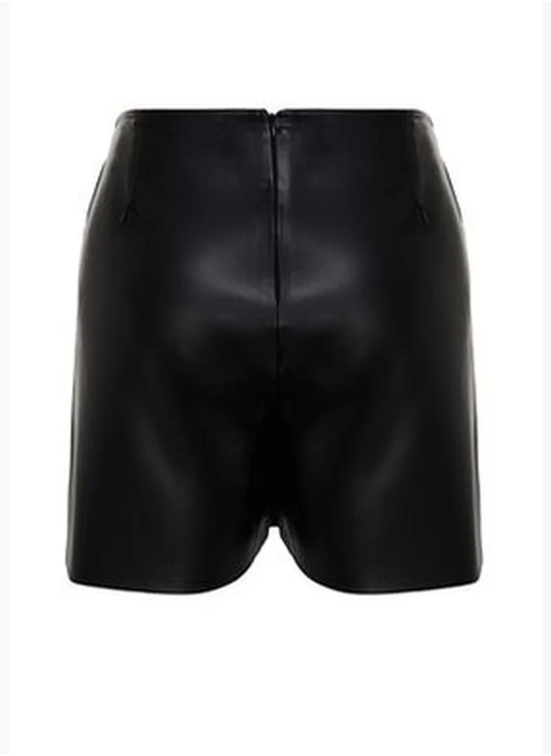 trendyol Black Plain A-line Faux Leather Weave Plus Size Skirt TBBAW24AZ00046