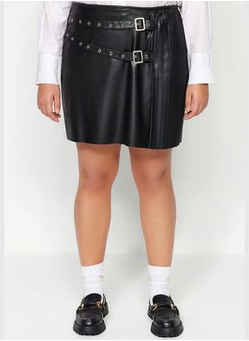 trendyol Black Plain A-line Faux Leather Weave Plus Size Skirt TBBAW24AZ00046