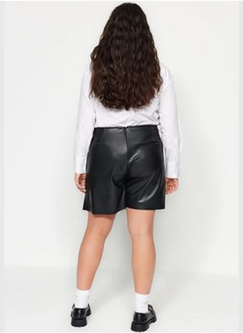 trendyol Black Plain A-line Faux Leather Weave Plus Size Skirt TBBAW24AZ00046