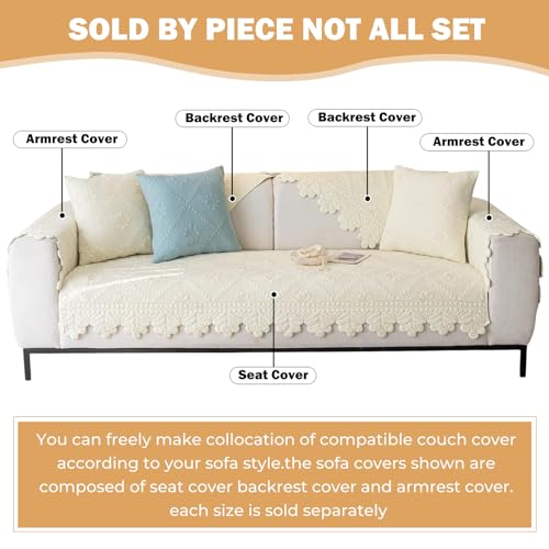 XSlive Cotton Quilted Dog Couch Cover for Sofa Farmhouse Rustic Embroidery Sectional Couch Cover Soft AntiSlip Sofa Slipcover Furniture Protector for Kids Pets Ivory28x28 - Image 3