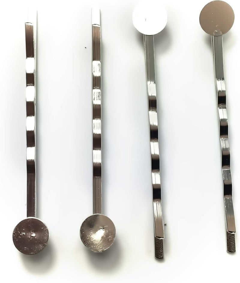 ALL in ONE 50pcs 55mm Silver Tone Bobby Pins Hair Clips with Glue On Flat Pads for DIY