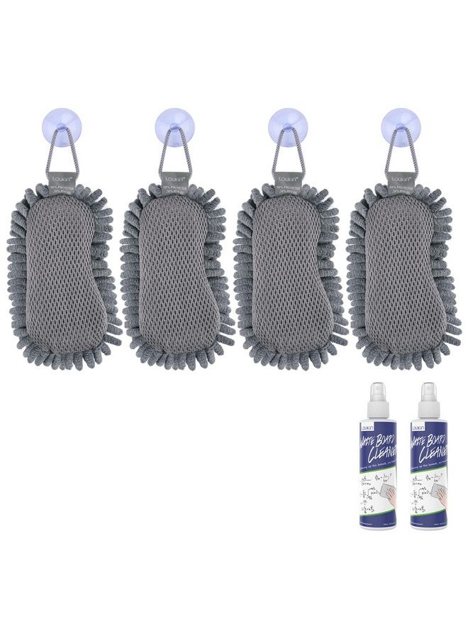 LOUKIN Shag Dry Erase Eraser(4 Pack), Microfiber Whiteboard Eraser, Washable Glass Board Erasers, for Classroom, Home and Office Use (Two Bottles of 3.4 oz Whiteboard Cleaners Included) - Image 1