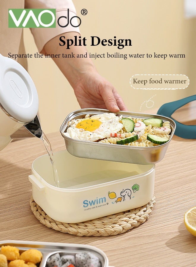 فاو دو 2 قطعة صندوق غداء سعة 1200 مللي مع حقيبة غداء، صندوق بينتو من الفولاذ المقاوم للصدأ 304، صندوق غداء مكدس من طبقتين مانع للتسرب، مع صندوق غداء أدوات مائدة، علبة طعام خالية من مادة BPA مع طقم أدوات مائدة أزرق 20.5 * 12.5 * 12.5 سم - Image 4