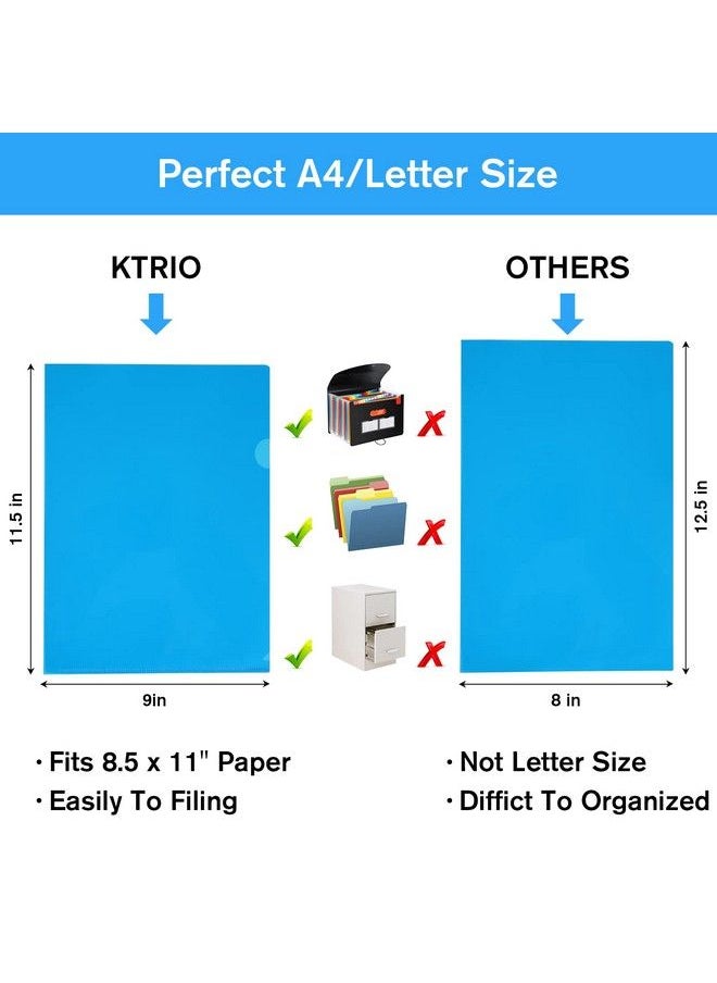 KTRIO - 48 Pack Plastic File Folders Clear Colored Project Pockets Plastic Sleeves Ltype Documents Folder Jacket Paper Sheet Protectors For Office School Fits Letter Size 6 Assorted Colors - Image 1