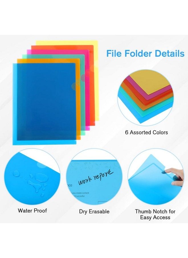 KTRIO - 48 Pack Plastic File Folders Clear Colored Project Pockets Plastic Sleeves Ltype Documents Folder Jacket Paper Sheet Protectors For Office School Fits Letter Size 6 Assorted Colors - Image 1