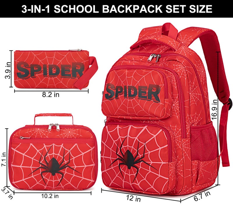 JIANYA Kids Backpack for School Boys, Spider School Bag for Elementary Kids Children 3pcs Boys Backpack with Lunch Box & Pencil Case, Red - Image 5