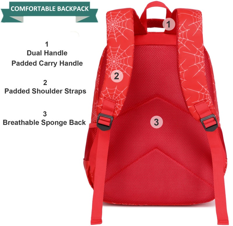 JIANYA Kids Backpack for School Boys, Spider School Bag for Elementary Kids Children 3pcs Boys Backpack with Lunch Box & Pencil Case, Red - Image 4