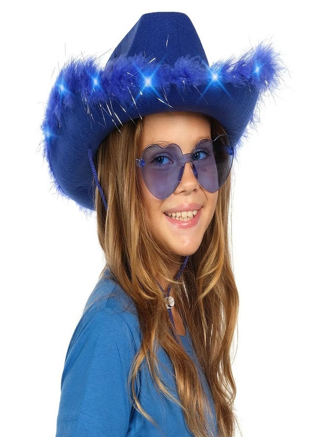 Funcredible Blue Cowboy Hat and Glasses – Light Up Cowgirl Costume Accessories for Women – Feathered Halloween & Festival Headwear - Image 4