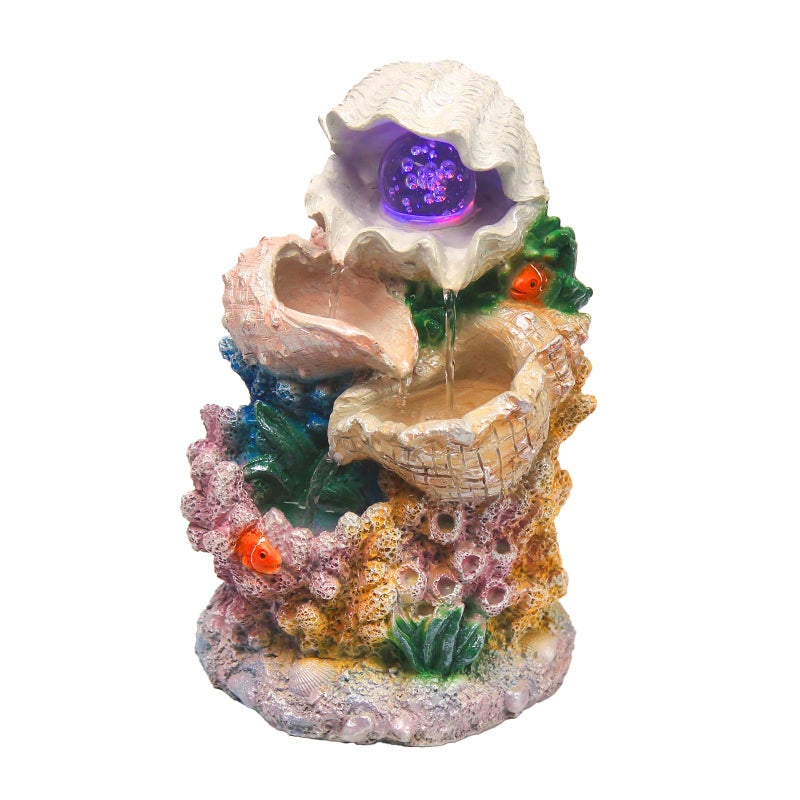 YOQUATE Tabletop Waterfall Fountain Indoor Themed Coral Seashell Tabletop Water Fountain Meditation (Ocean) - Image 1