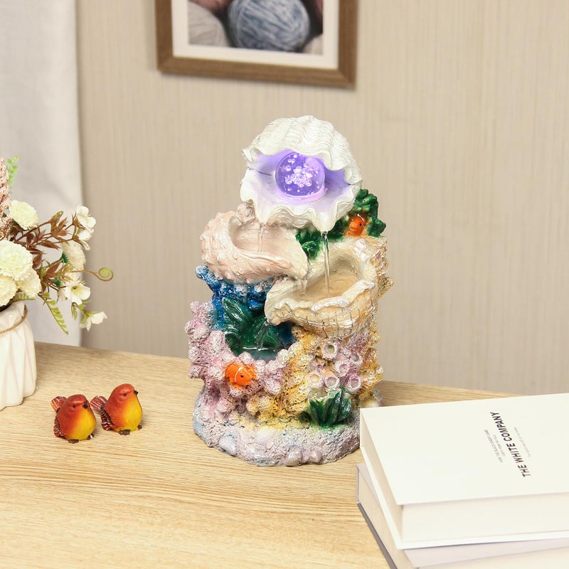 YOQUATE Tabletop Waterfall Fountain Indoor Themed Coral Seashell Tabletop Water Fountain Meditation (Ocean) - Image 4