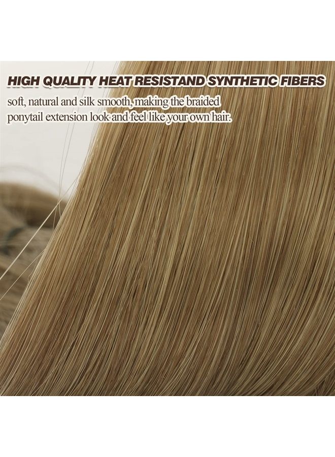 BARSDAR 34 Inch Long Braided Ponytail Extension with Hair Tie Straight Wrap Around Hair Extensions Pony Tail DIY Natural Soft Synthetic Hair Piece for Women Girls-Light Golden Brown mix Blonde - Image 3