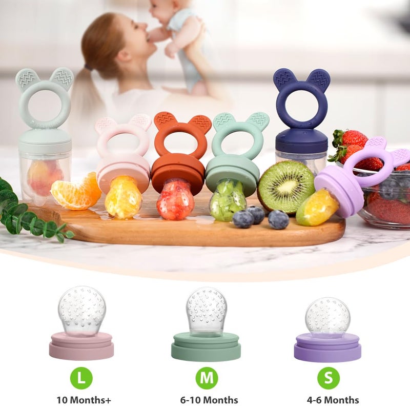 Bessentials Baby Fresh Fruit Food Feeder - 2 Pack Silicone Baby Mesh Feeders for Infant Safe Self Feeding |3 Sizes Food Pouches Included| Suitable for Baby 4m+ (Dark Red & Navy Blue) - Image 4