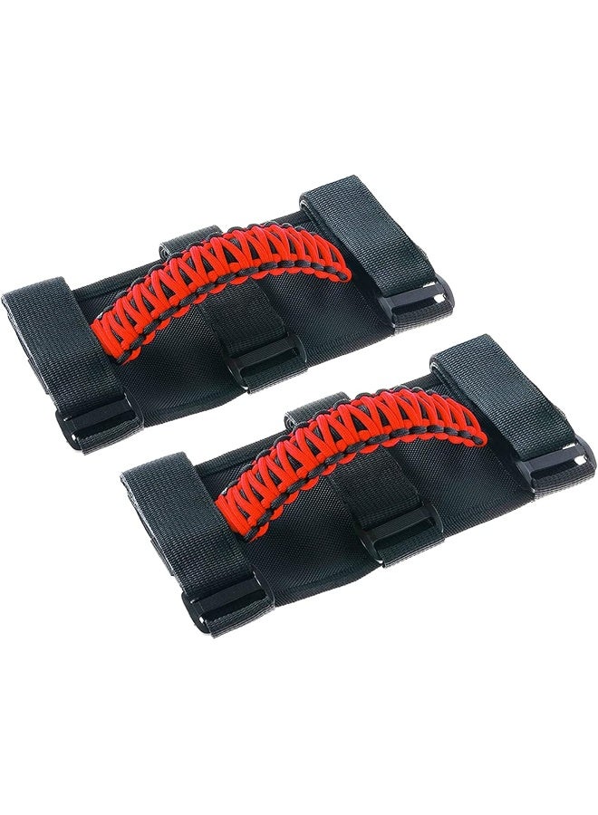 Savadicar 2 x Roll Bar Grab Handles Grip Handle for Jeep Wrangler YJ TJ JK JKU JL JLU & Gladiator JT 1987-2023, Interior Accessories, Black & Red - Image 1