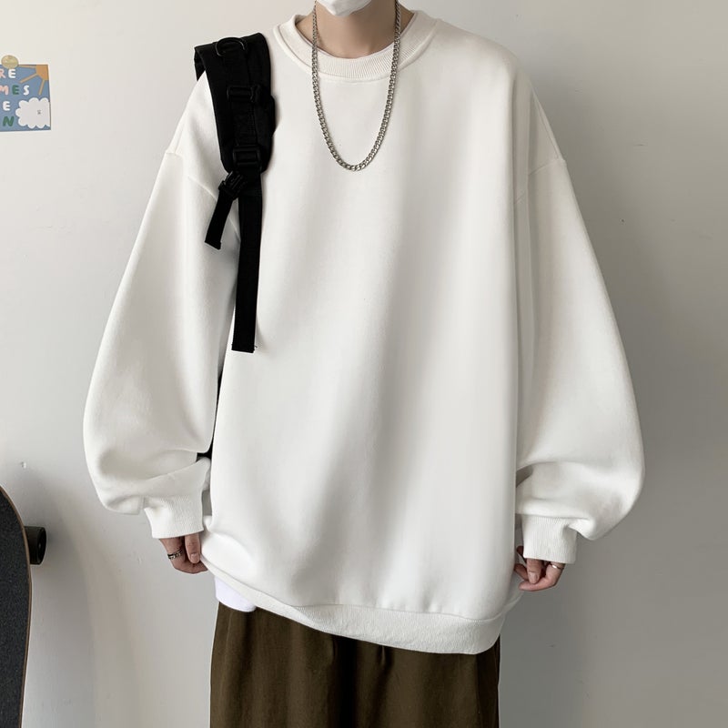 Mens Casual Hoodie Autumn Loose Fit Sportswear White  - Image 1