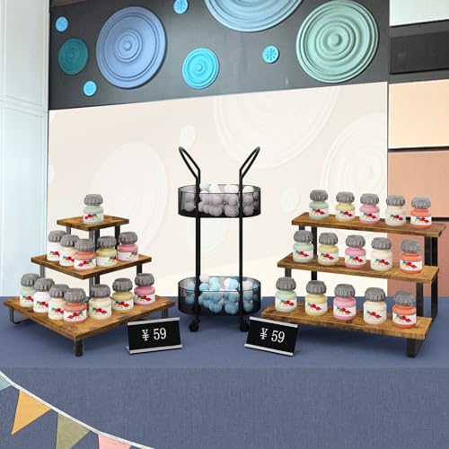 ELITEROO 3 Tier Wooden Retail Display Shelves, Portable Display Rack for Retail Counter Top Craft Shows Tradeshows, 3 Step Corner Tiered Table Display Tower Stand for Cupcake Jewelry Display - Image 4