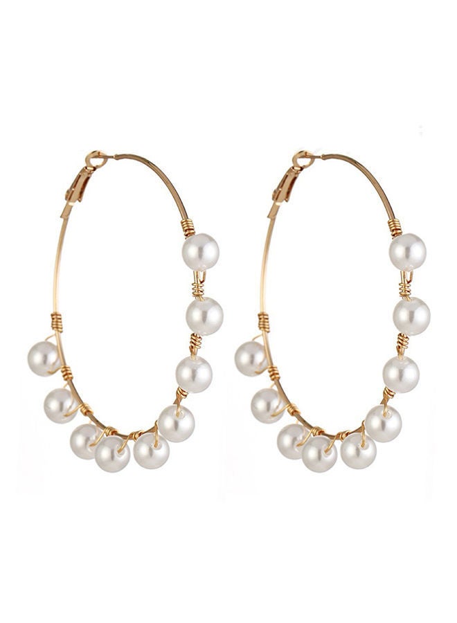 NIBEMINENT Big Circle Design Personality Pearl Decor Hoop Earrings 