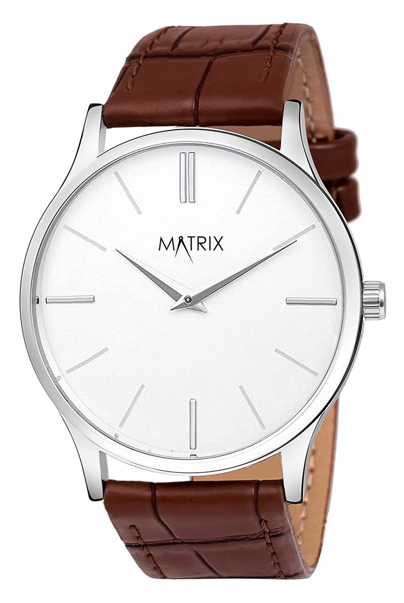 Matrix Leather Boy Duet Signature Cut Glass Analog Wrist Watch (Pack Of 2) (White - White) - Image 3