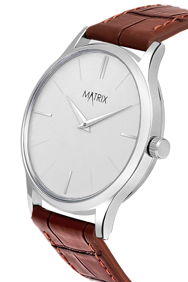 Matrix Leather Boy Duet Signature Cut Glass Analog Wrist Watch (Pack Of 2) (White - White) - Image 4