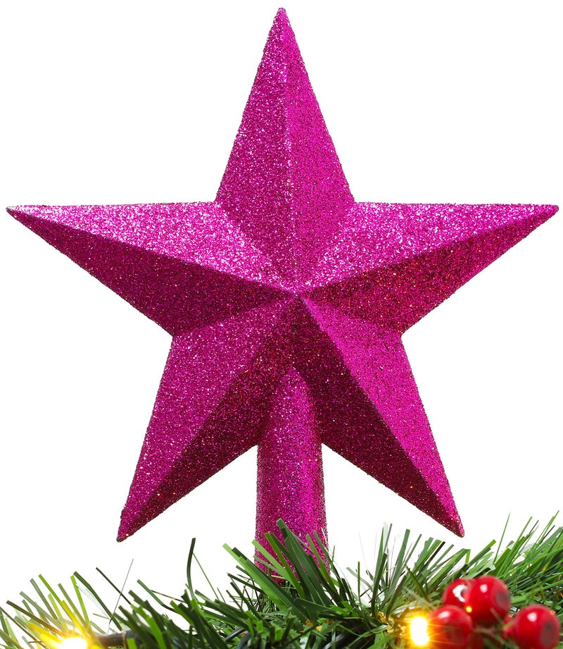 Christmas Concepts 20cm Glitter Tree Top Star Decoration  Christmas Tree Topper Hot Pink