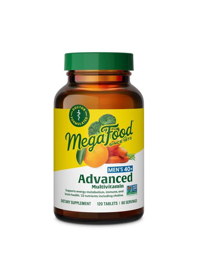 MegaFood Men's 40+ Advanced Multivitamin for Men - Dr-Formulated - Choline, Vitamin B, Vitamin C, Vitamin D, Zinc & Real Food - Brain Health, Immune Support - Vegetarian - 60 Tabs (30 Servings) - Image 1