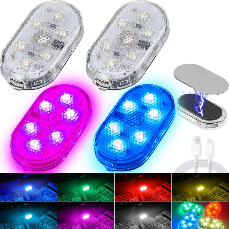 Tuanse Wireless LED Lights for Car Interior Magnetic Interior Car LED Lights Portable for USB Rechargeable Night Decoration 7 Colors Ambient(4 Pcs,1.06 x 2.08 x 0.31 Inch)