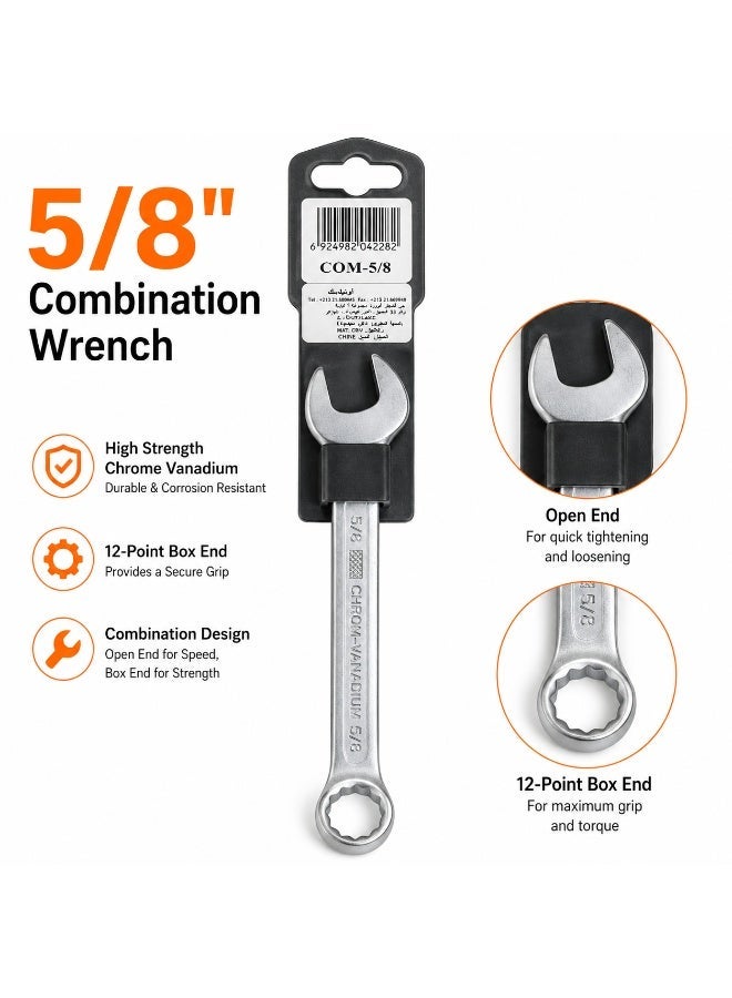 5/8 Combination Wrench, Chrome Vanadium Steel Open End & 12-Point Ring Spanner For Nuts, Bolts, Automotive Repair, Garage, Workshop & DIY Use - Image 1