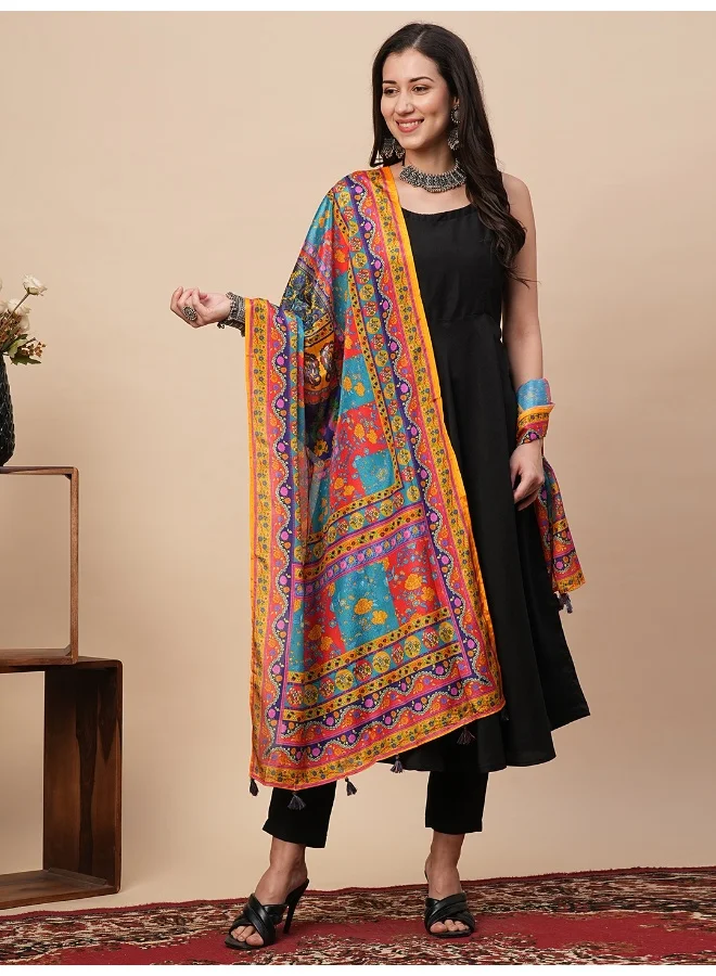 Women Multi Colour Ethnic Motifs With Dupatta With Tassel Detailing