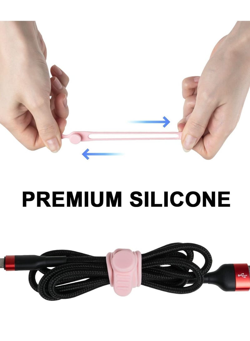 Y&D 16pcs Silicone Cable Straps Wire Organizer for Earphone, Phone Charger, Mouse, Audio, Computer, Reusable Fastening Ties Cord Keeper in Home, Office, Kitchen, School (Pink) - Image 3