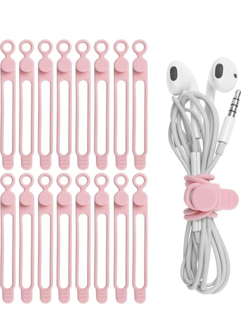 Y&D 16pcs Silicone Cable Straps Wire Organizer for Earphone, Phone Charger, Mouse, Audio, Computer, Reusable Fastening Ties Cord Keeper in Home, Office, Kitchen, School (Pink) - Image 1