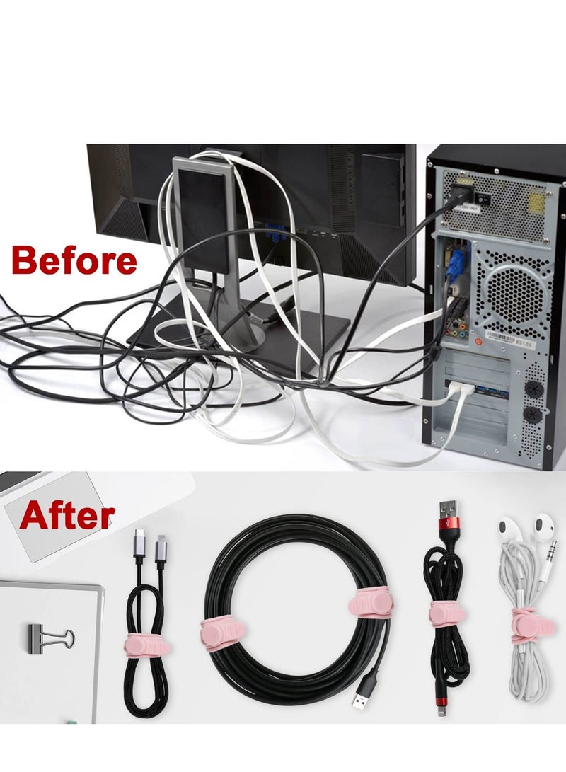 Y&D 16pcs Silicone Cable Straps Wire Organizer for Earphone, Phone Charger, Mouse, Audio, Computer, Reusable Fastening Ties Cord Keeper in Home, Office, Kitchen, School (Pink) - Image 2