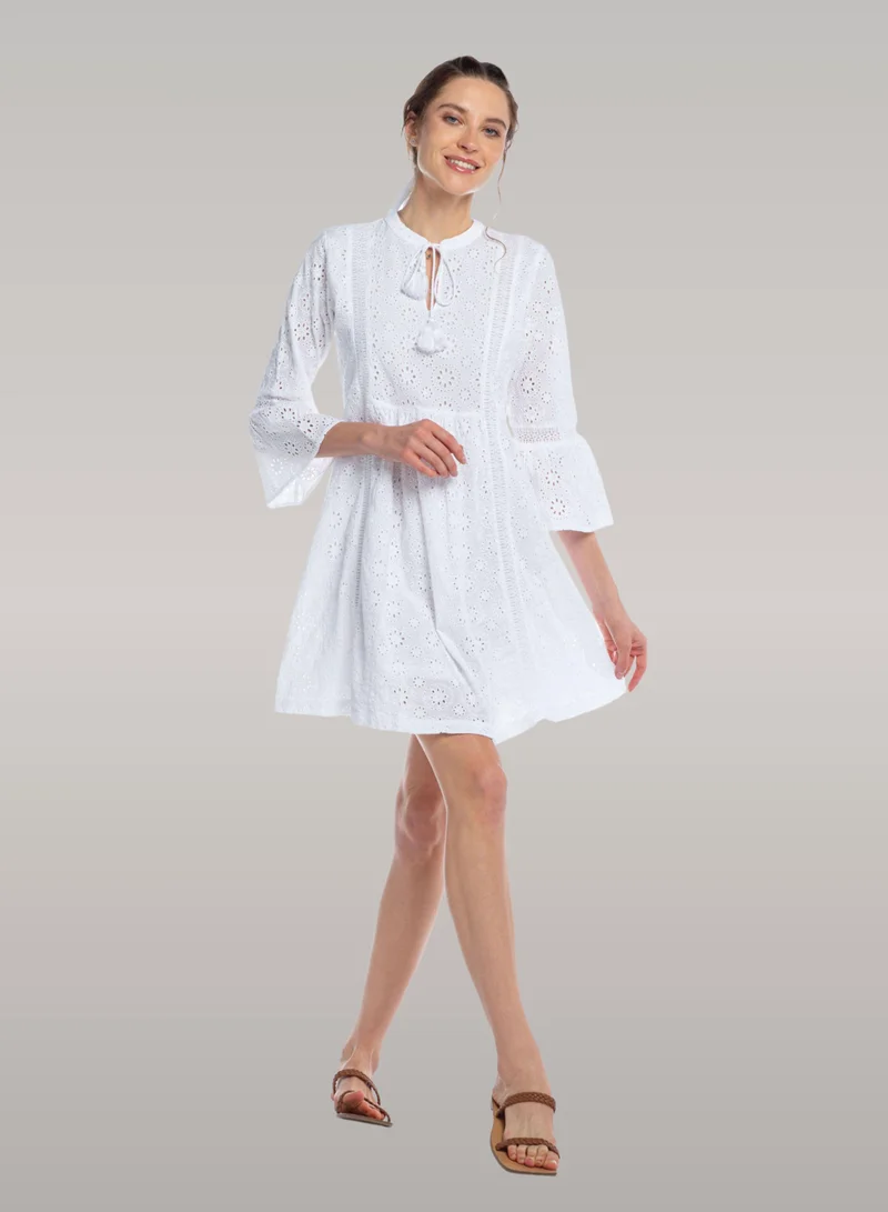 Just Nature Boho Style Eyelet Tunic Mini Dress