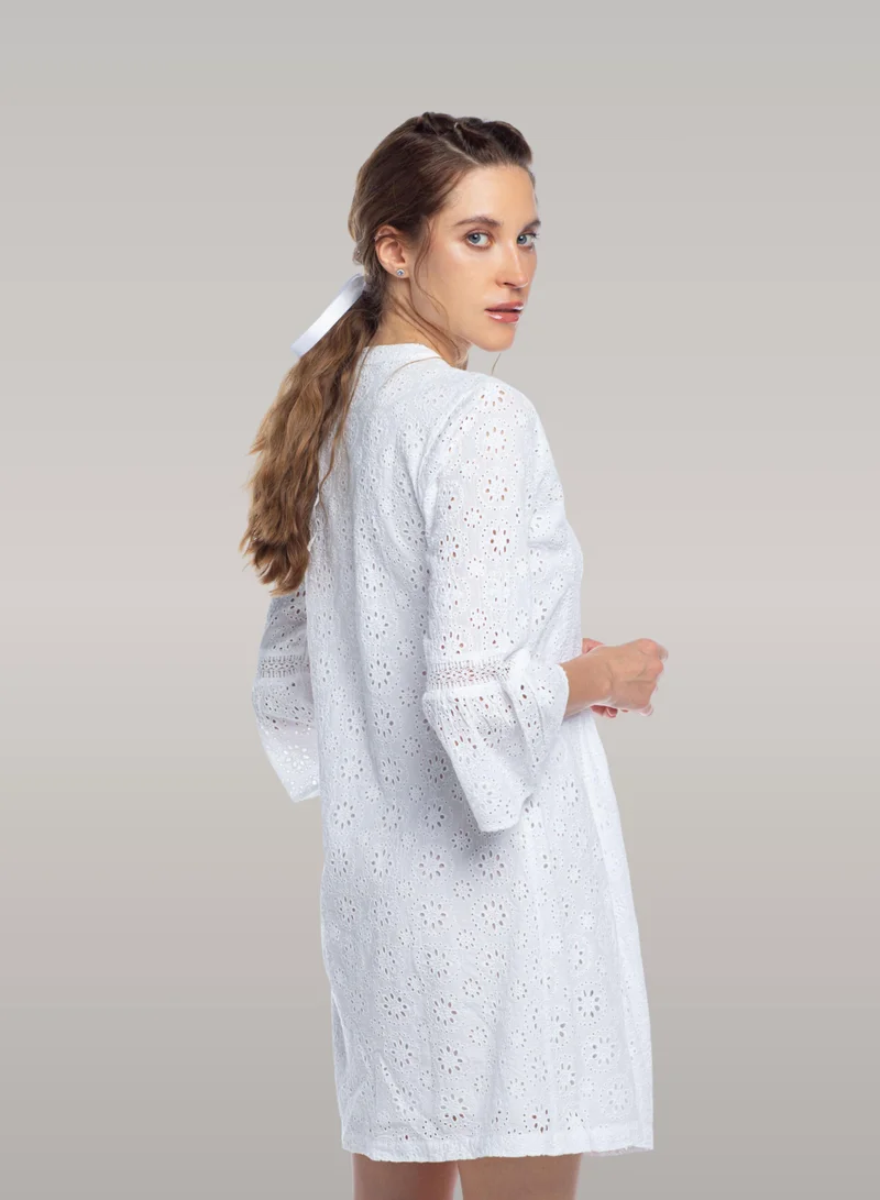 Just Nature Boho Style Eyelet Tunic Mini Dress