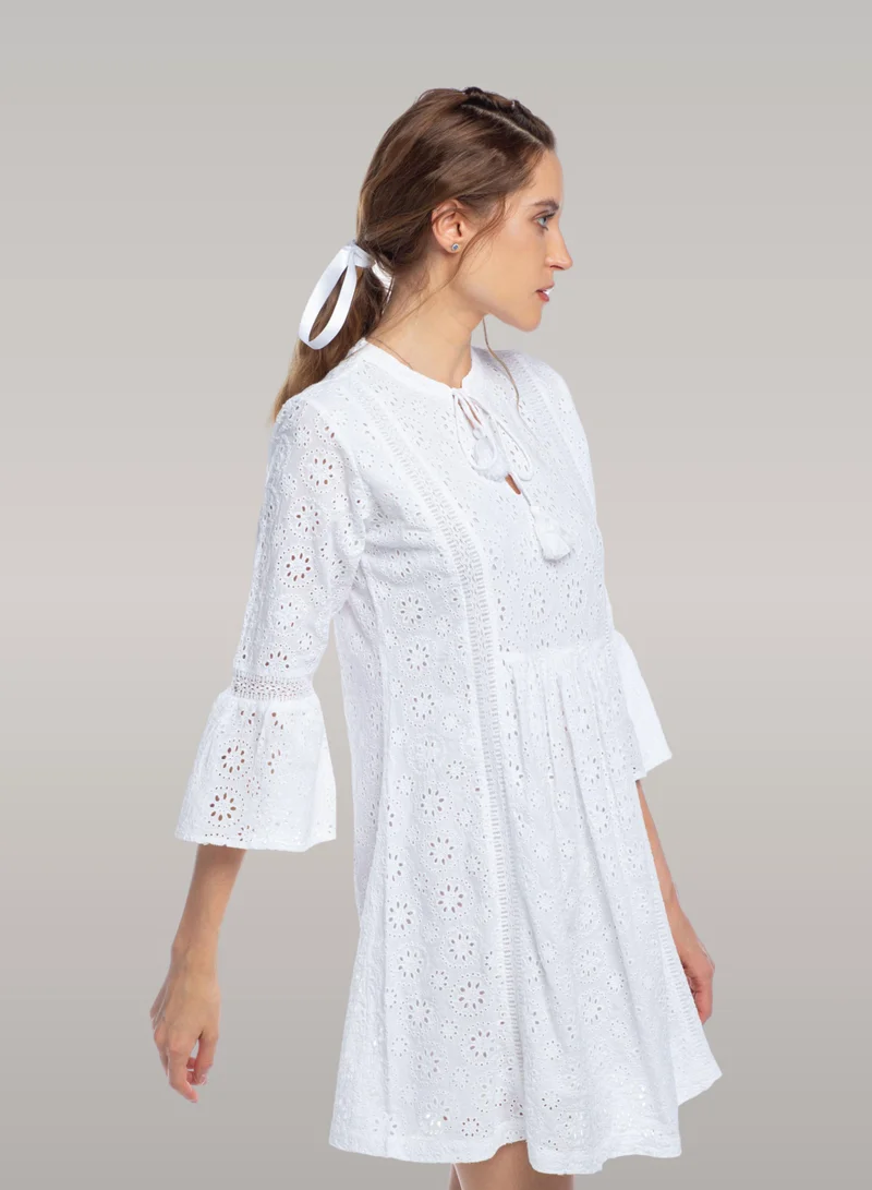 Just Nature Boho Style Eyelet Tunic Mini Dress