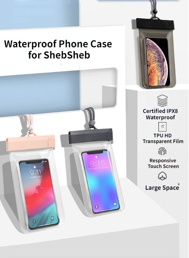 ShebSheb Waterproof Phone Case,waterproof Phone Pouch For Iphone 14 13 12 11 Pro Max Xs Plus Galaxy S22 S21 Ultra ,ipx8 Waterproof Cellphone Dry Bag For Vacation Travel Up To 7.2 Black -2 pack - Image 2