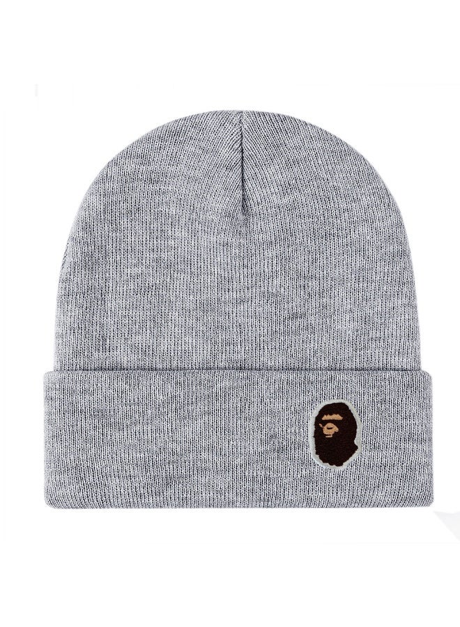BAPE Classic Heather Grey Knit Beanie with Embroidered Ape Head Logo