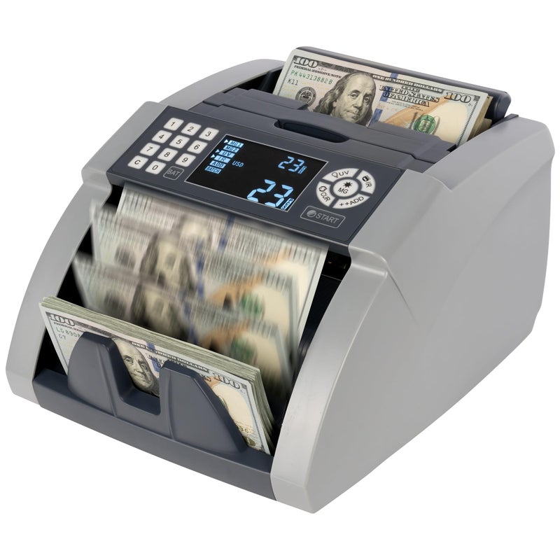 Perco Bill Counter and Counterfeit Detector Machine â€“ Money Counter Machine with UV/MG1/MG2/IR, Voice Alerts, Keypad, Add & Batch Modes, Volume Control, Multi-Currency (USD/EUR/INR), LCD Display - Image 1