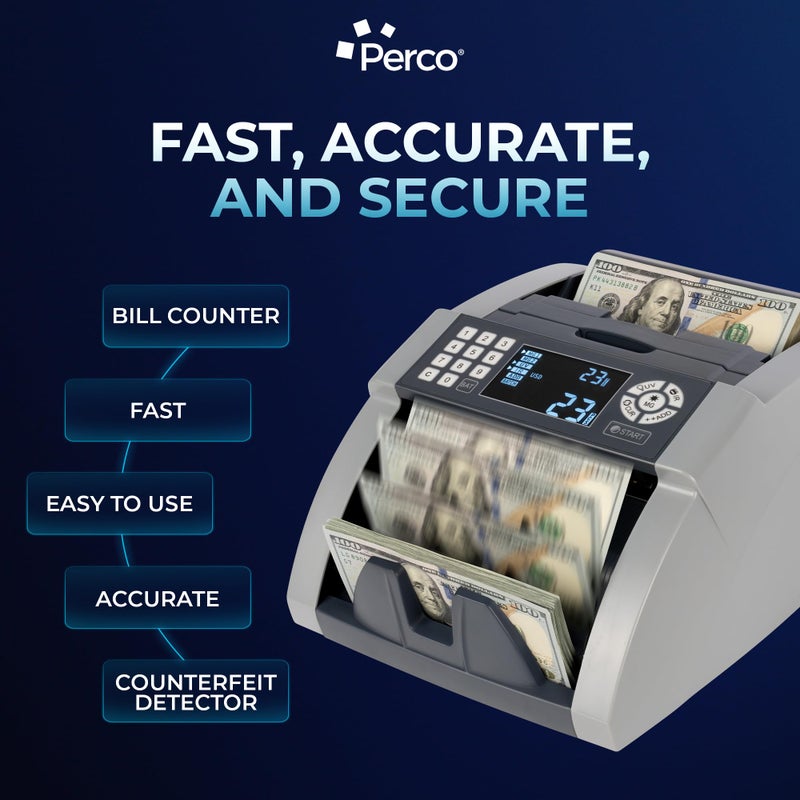 Perco Bill Counter and Counterfeit Detector Machine â€“ Money Counter Machine with UV/MG1/MG2/IR, Voice Alerts, Keypad, Add & Batch Modes, Volume Control, Multi-Currency (USD/EUR/INR), LCD Display - Image 5