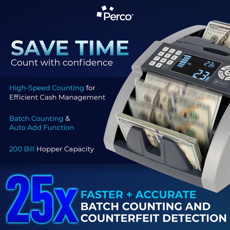Perco Bill Counter and Counterfeit Detector Machine â€“ Money Counter Machine with UV/MG1/MG2/IR, Voice Alerts, Keypad, Add & Batch Modes, Volume Control, Multi-Currency (USD/EUR/INR), LCD Display - Image 4