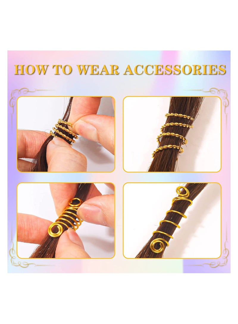 Excefore 259PCS Hair Jewelry Accessories for Women Braids Hair Loc Wire Wrapped Adornment for Dreadlock Hair Aluminum Beads Charms Gold Braids Ring Cuffs Clips with Pendants for Hair Decorations  - Image 3