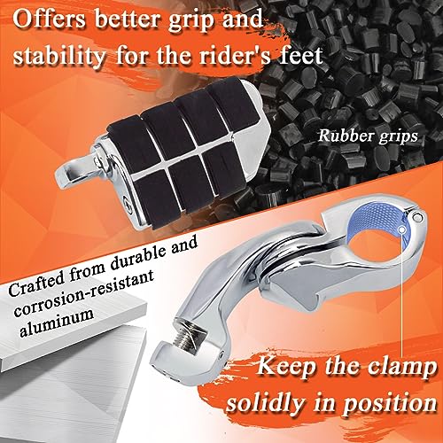 FOVPLUE 1.25" Highway Footpegs, Short Angled Adjustable Highway Pegs w/Mounts for Harley Touring Street Glide Electra Glide Road King Softail CVO Dyna Trike VRSC Sportster w/1-1/4" Engine Guard,#2 - Image 4