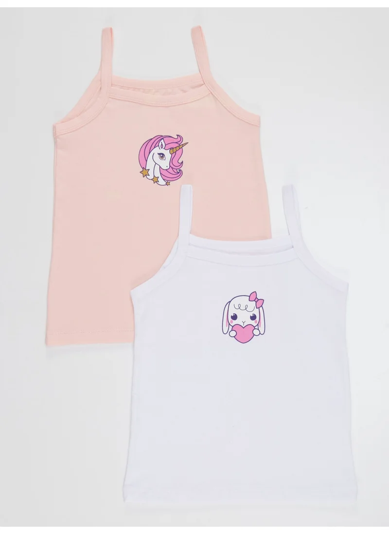 Denokids Girls Pink-White 2 Piece Undershirt Set