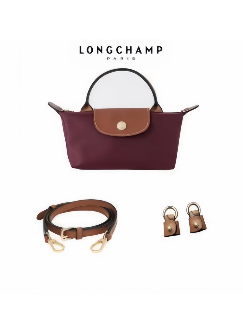 Longchamp Elegant Mini Camera Bag for Women – Premium Leather Flap Design, Top Handle & Detachable Crossbody Strap, Compact Luxury Shoulder Bag Claret - Image 1