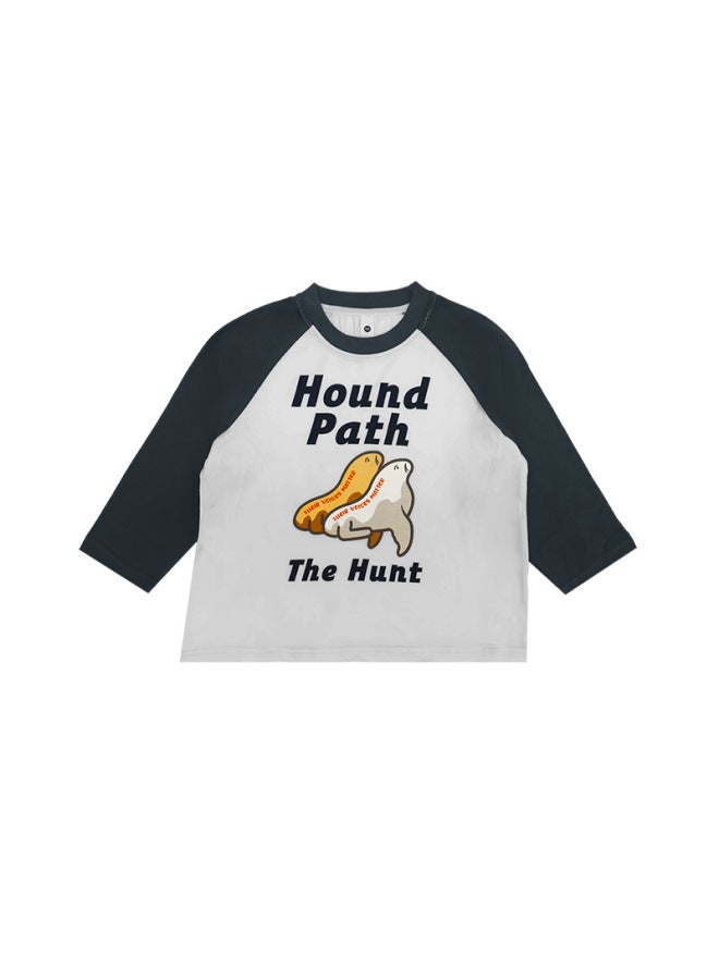 Girls' T-shirt  Spring New Casual Children's Round-neck Top For Older Kids With Color-blocking Raglan Long Sleeves