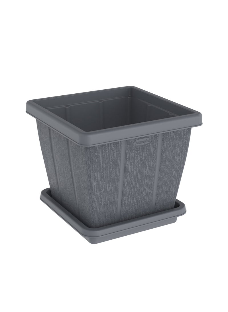 Cosmoplast - زرعة مربعة سعة 30 لتر من خشب الأرز مع صينية - Image 1