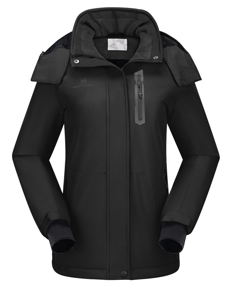 CAMEL CROWN Women's Ski Jacket Waterproof Warm Winter Snow Coat Hooded Mountain Outdoor Windbreaker Windproof Jacket Black XXL - Image 1