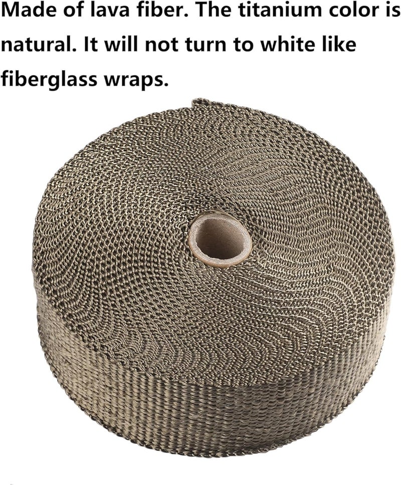 ARTR 2" x 50' Titanium Exhaust Header Heat Wrap 3 Rolls with 30PCS 11.8 Inch Stainless Steel Locking Ties - Image 2