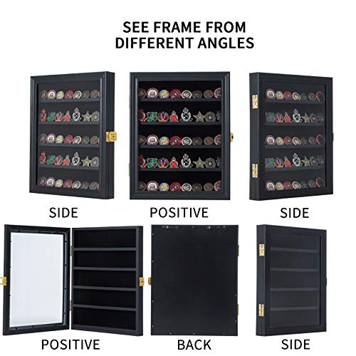Jinchuan Military Challenge Coin Display Case Lockable Cabinet Rack Holder Shadow Box with Removable 2 Grooves Shelves and Anti Dust Door for Casino Poker Chips Collectibles, Small - Black - Image 5