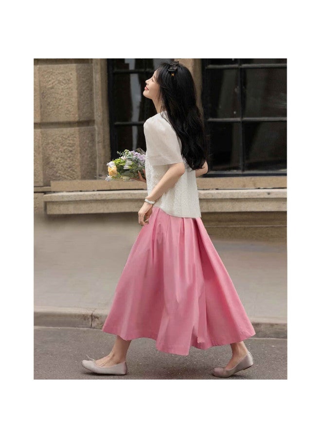 dme Demnasummer Dopamine Sweet Design Pleated Hem Elegant A-line Swing Women's Skirt - Image 2