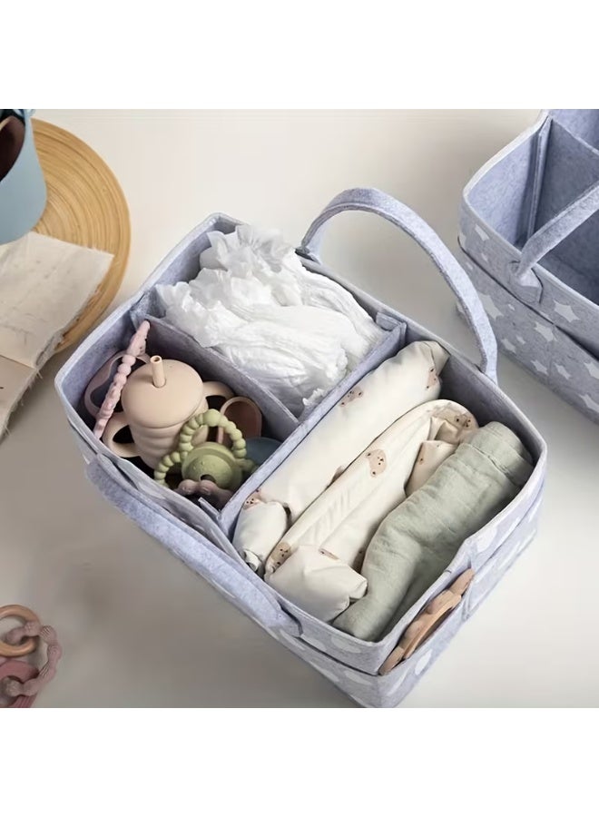 LCAREMOM Baby Felt Diaper Bag, Large Capacity Diaper Caddy Organizer, Portable Foldable Storage Bag with Removable Dividers Portable Nursery Storage Basket for Diapers Wipes Clothes Travel Home Grey Star - Image 4